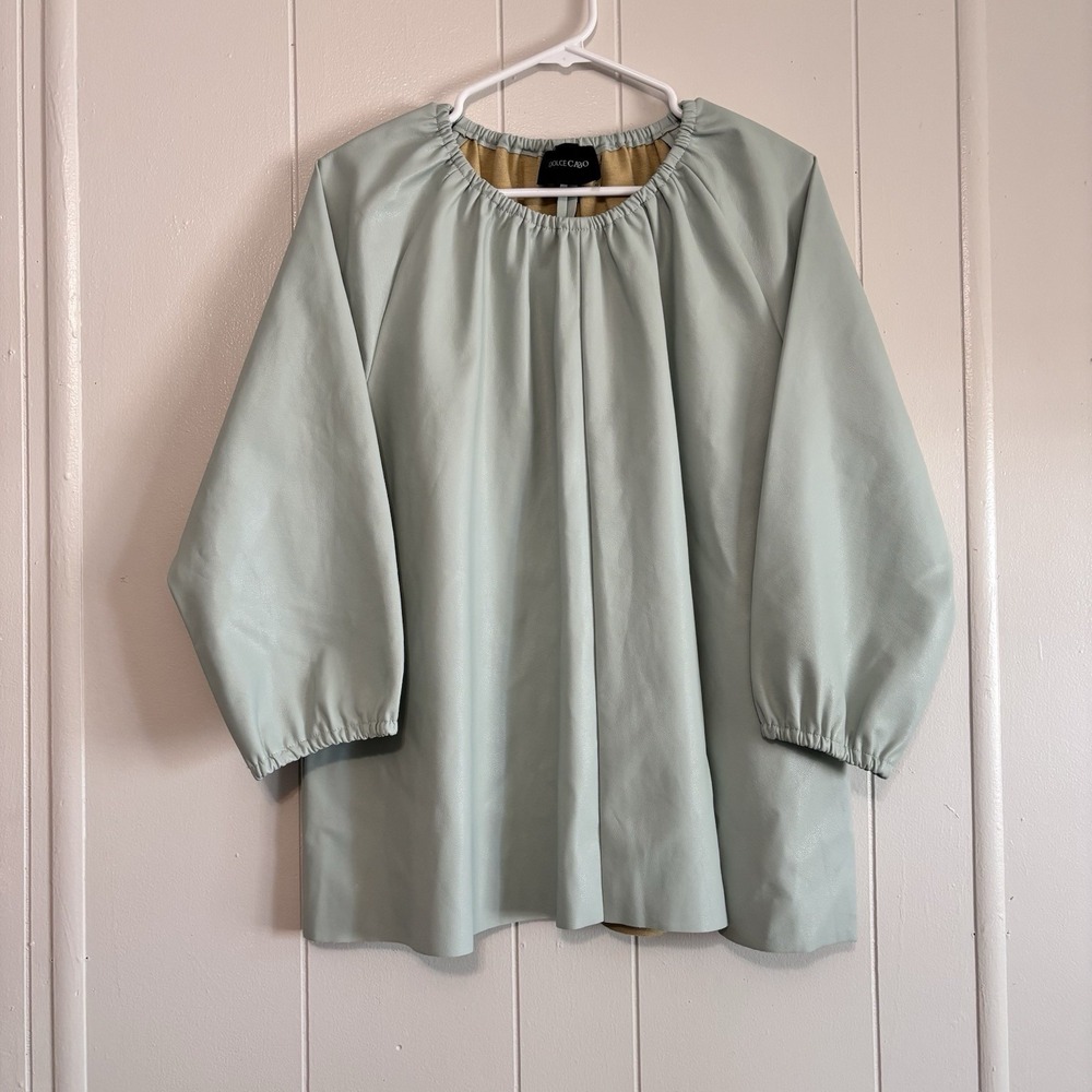 Dolce Cabo faux leather puff sleeve top mint green blue‎ women's XL $117 retail